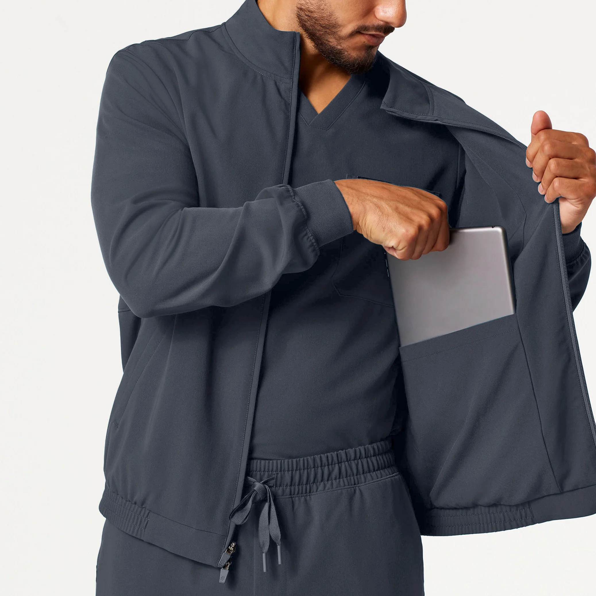 Wolfe Everyday 6-Pocket Scrub Jacket - Carbon Gray - Image 4