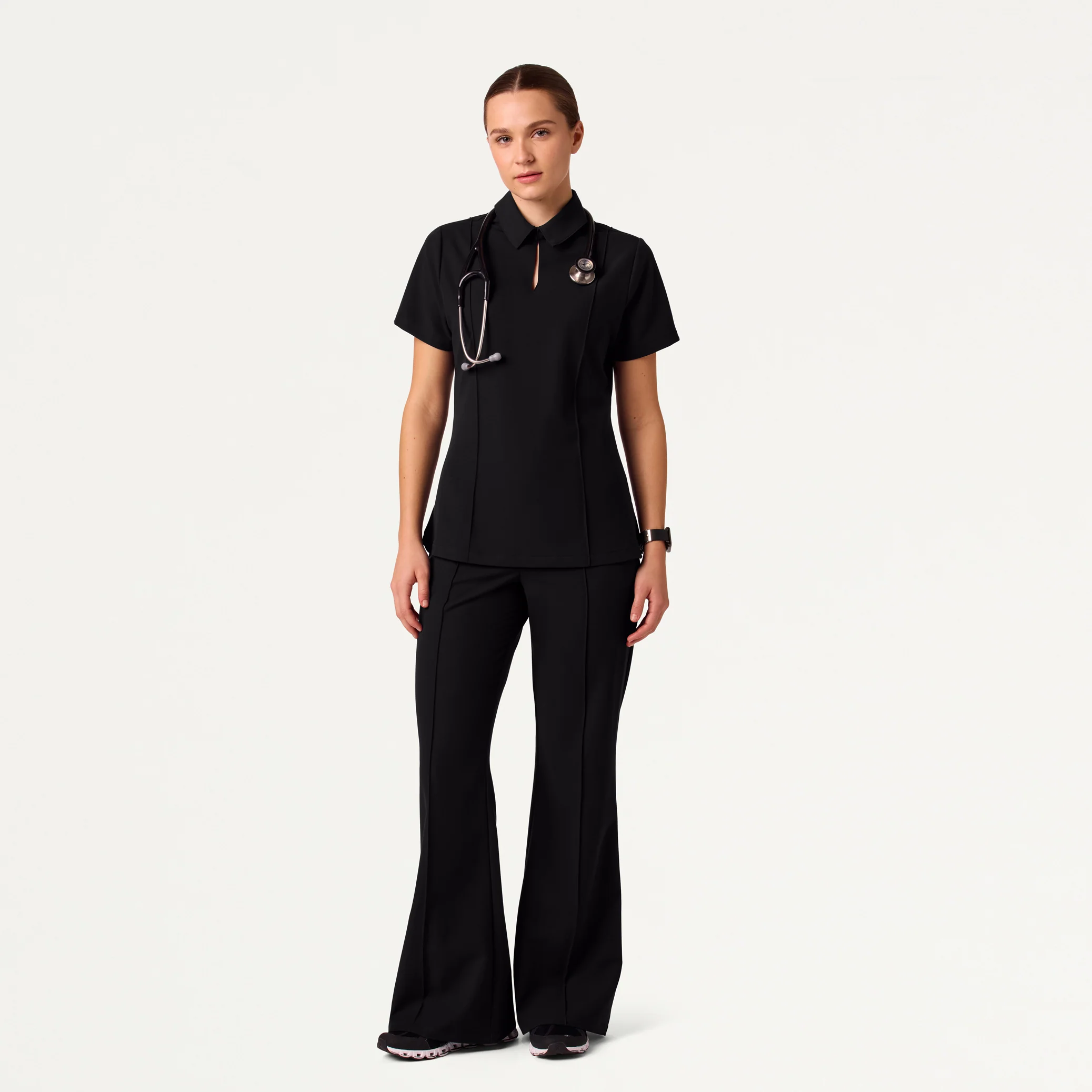 The Tailored Flare Scrub Set - Black