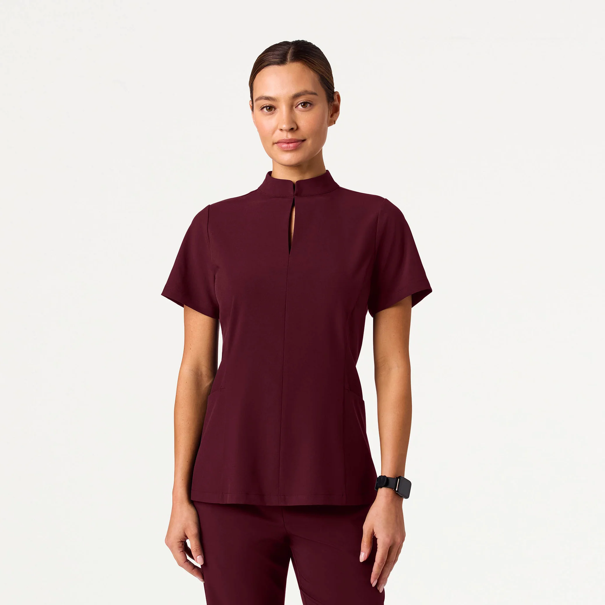 Alex Mock-Neck Scrub Top - Burgundy