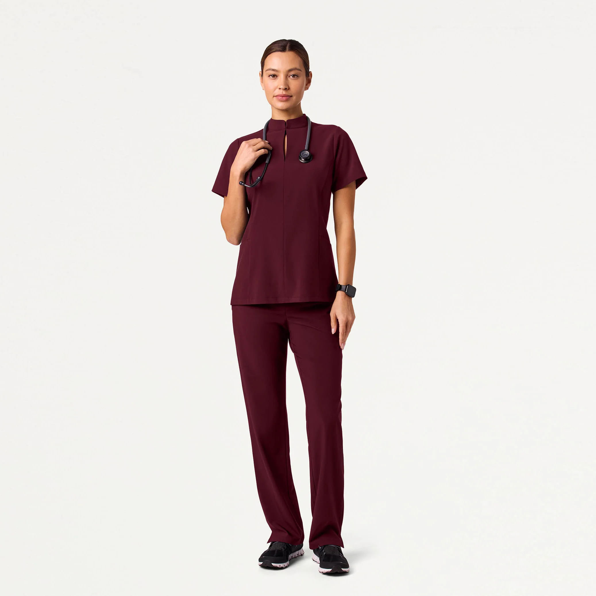 Alex Mock-Neck Scrub Top - Burgundy - Image 4