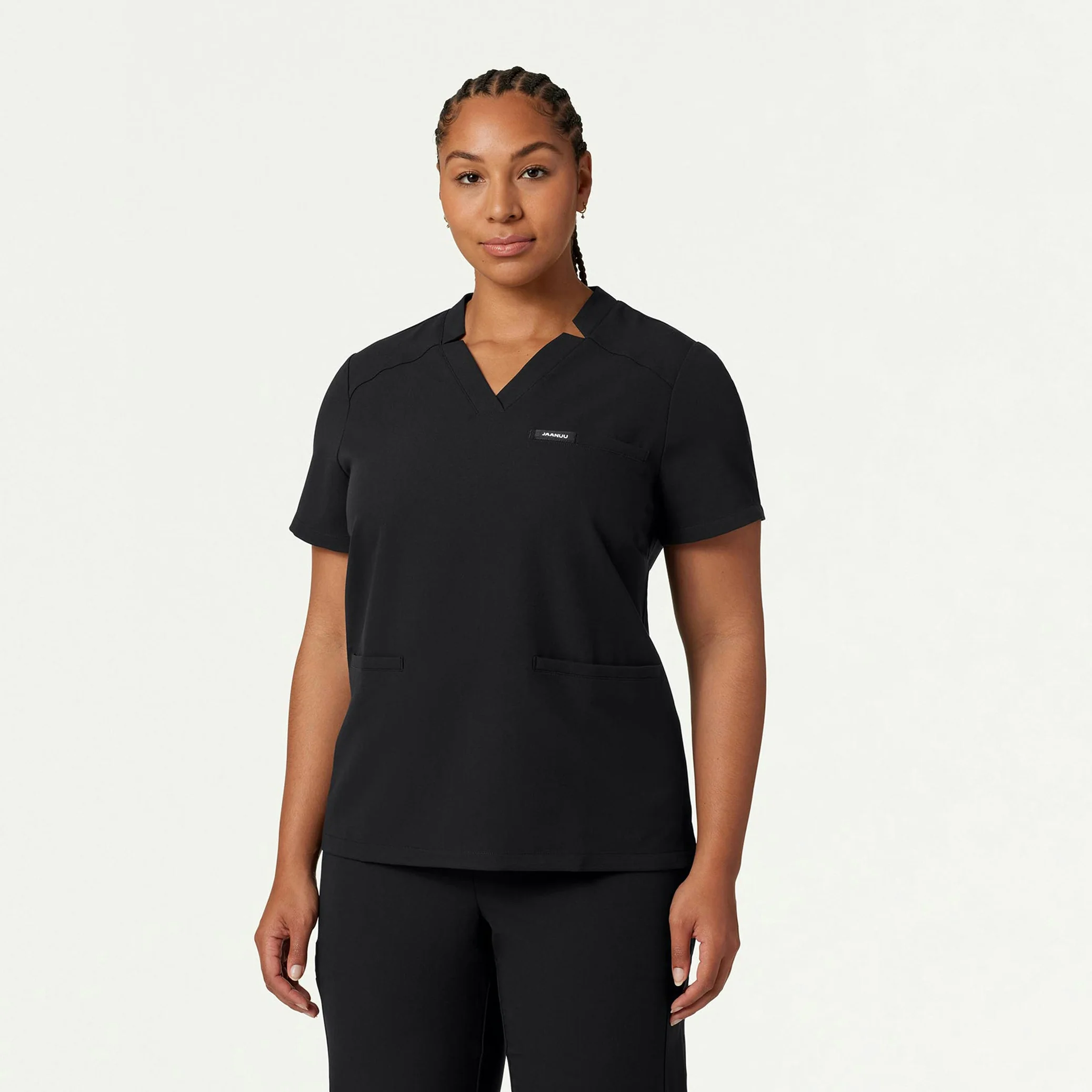 Helia Notched V-Neck Scrub Top - Black - Image 6