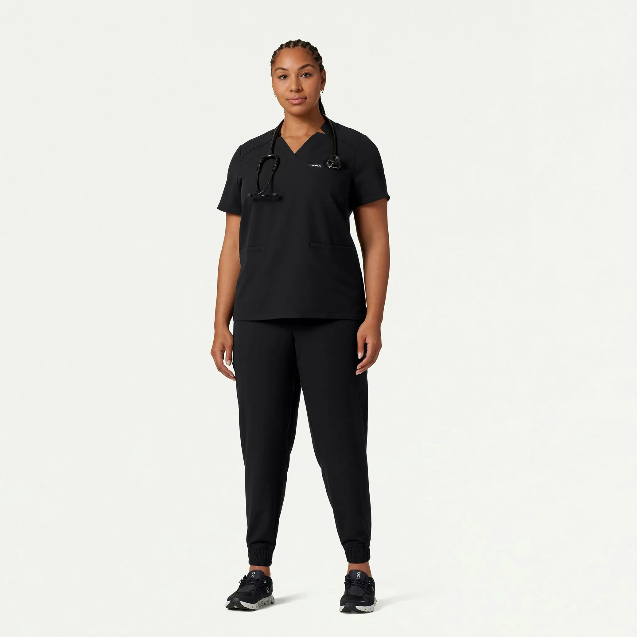 Helia Notched V-Neck Scrub Top - Black - Image 7