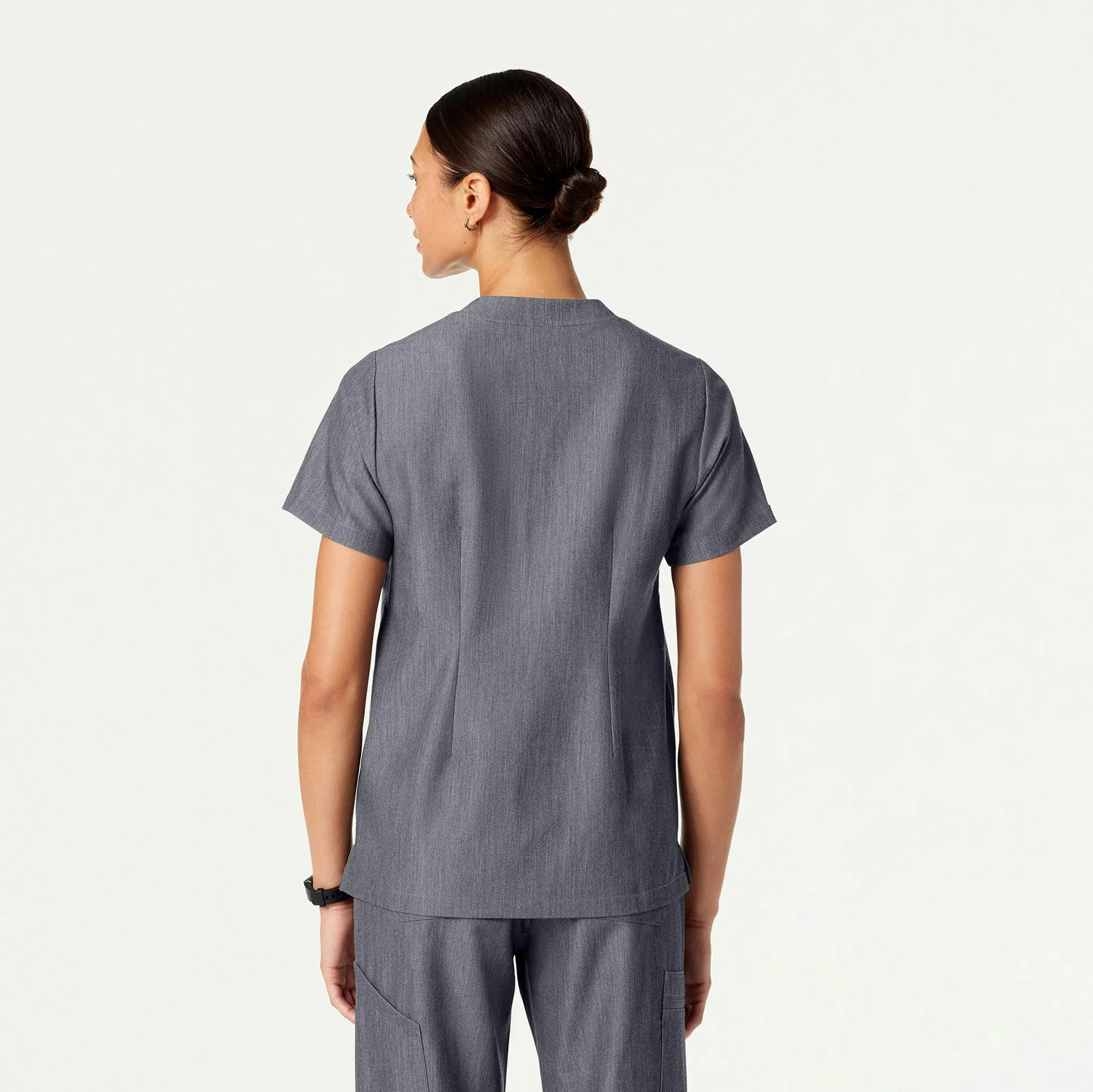 Helia Notched V-Neck Scrub Top - Heather Gray - Image 3