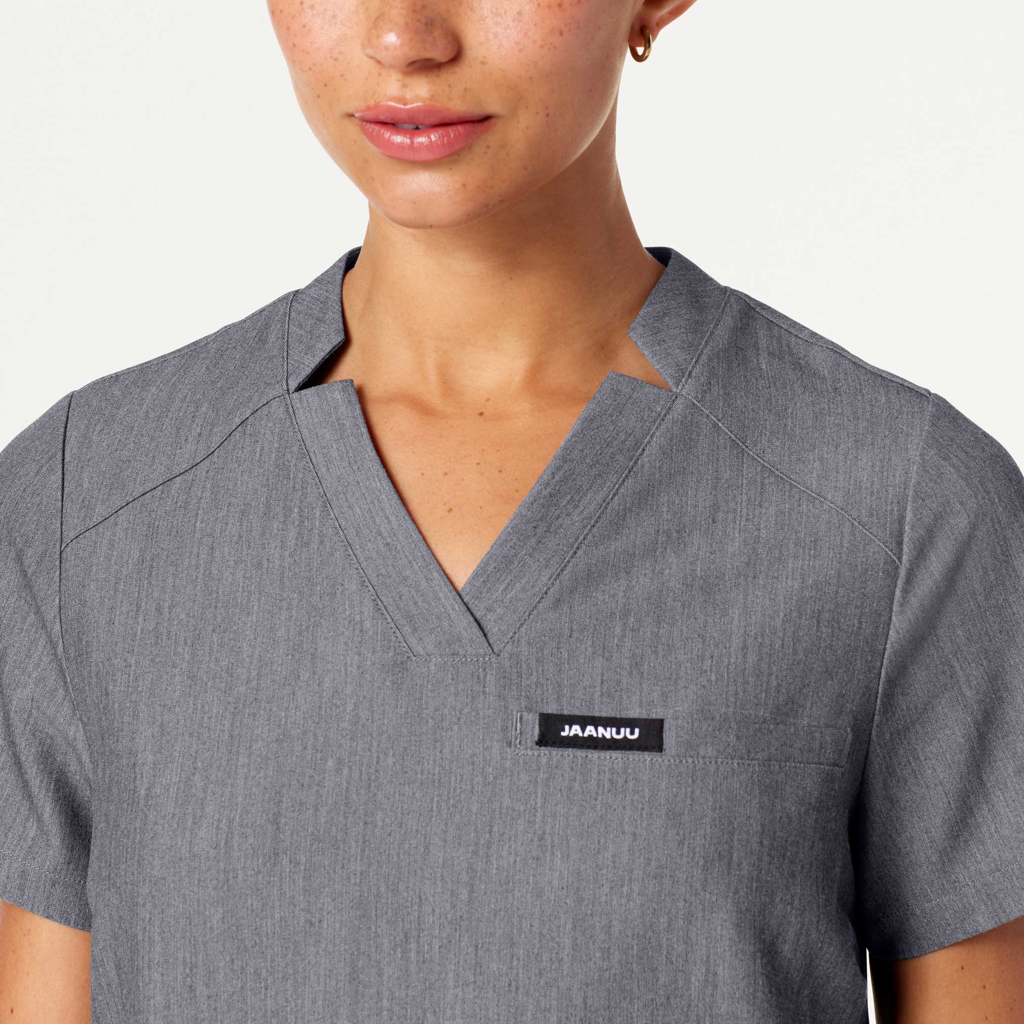 Helia Notched V-Neck Scrub Top - Heather Gray - Image 4