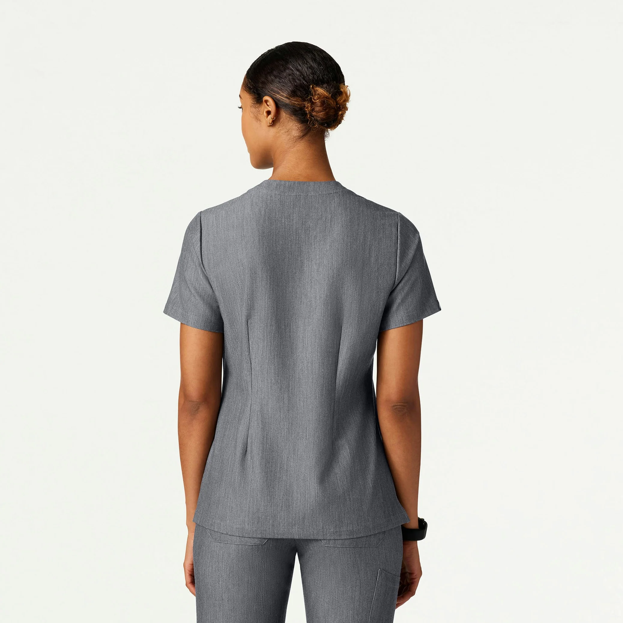 Helia Slim Notched V-Neck Scrub Top - Heather Gray - Image 3