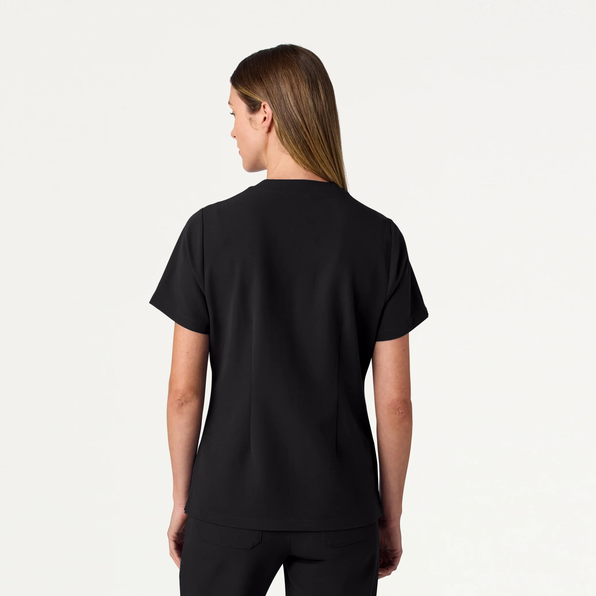Helia Slim Tuck-In Notched V-Neck Scrub Top - Black - Image 4