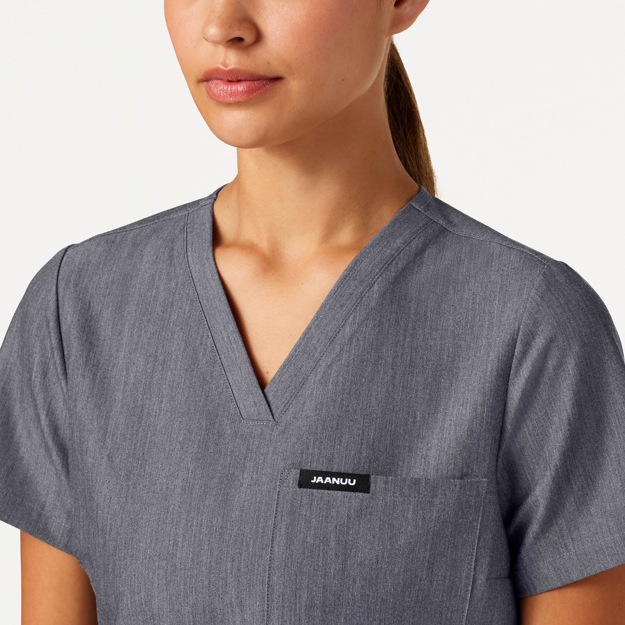 Rhena Slim 1-Pocket Scrub Top - Heather Gray - Image 4