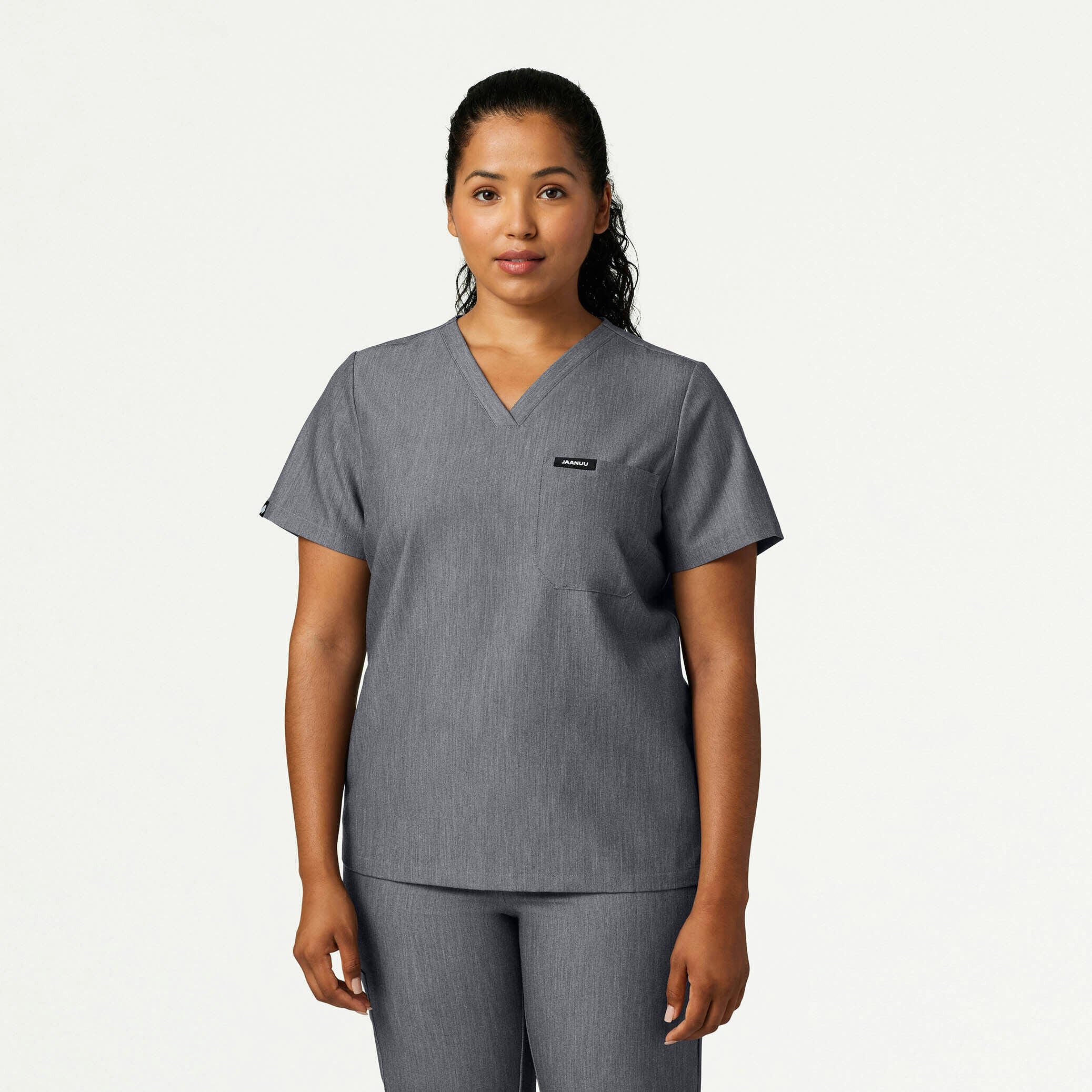 Rhena Slim 1-Pocket Scrub Top - Heather Gray - Image 5