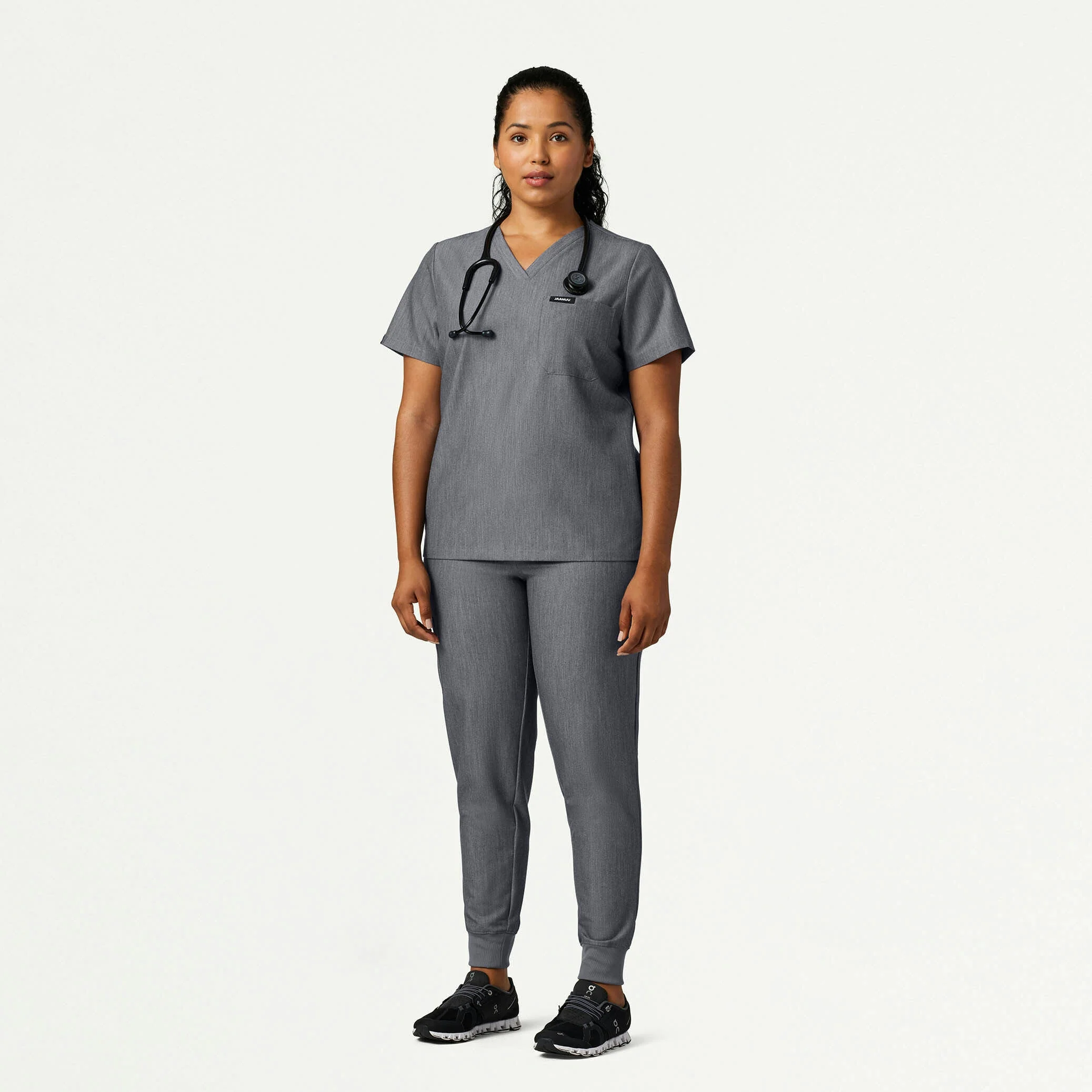 Rhena Slim 1-Pocket Scrub Top - Heather Gray - Image 6