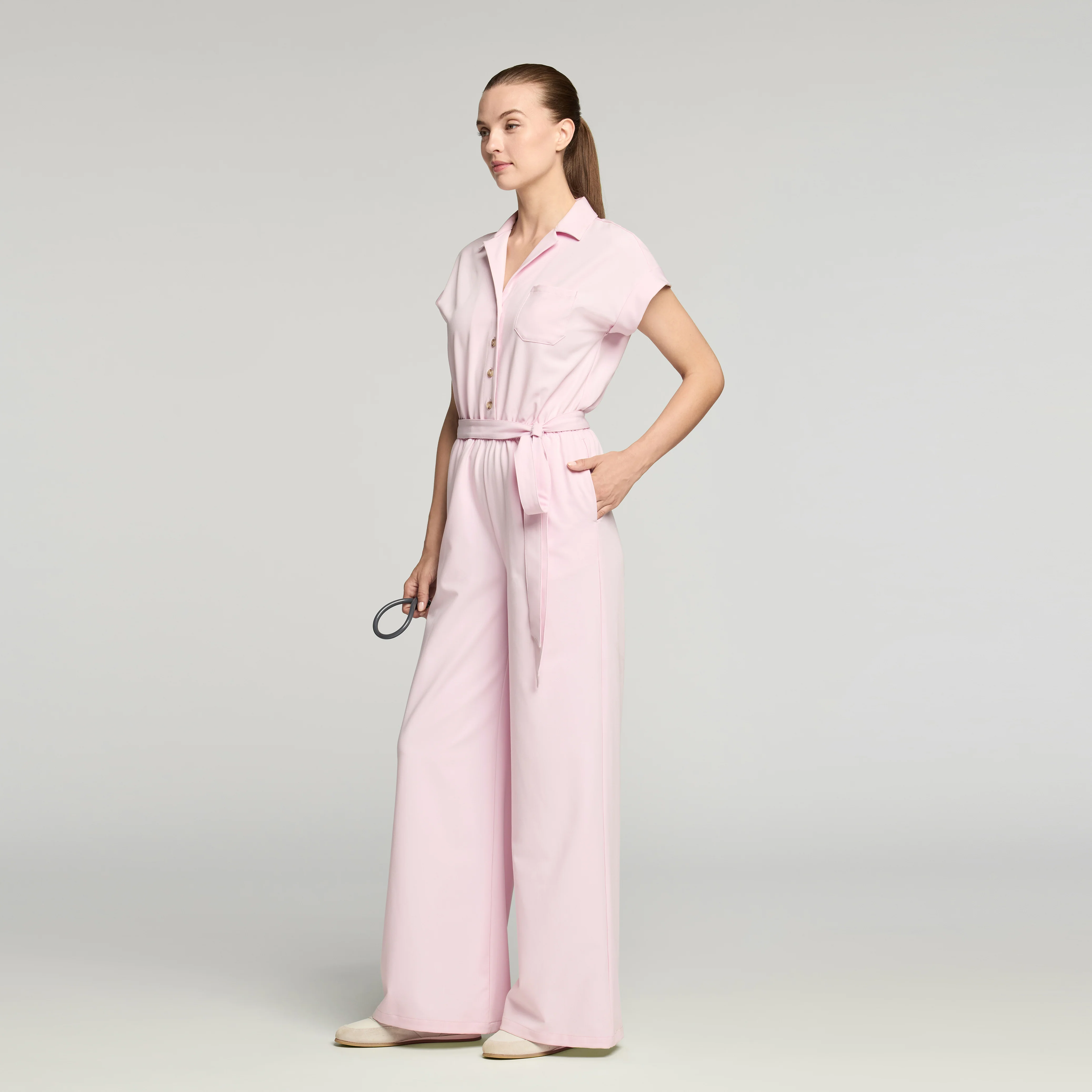 The Wide-Leg Scrub Jumpsuit - Rose Quartz - Image 4