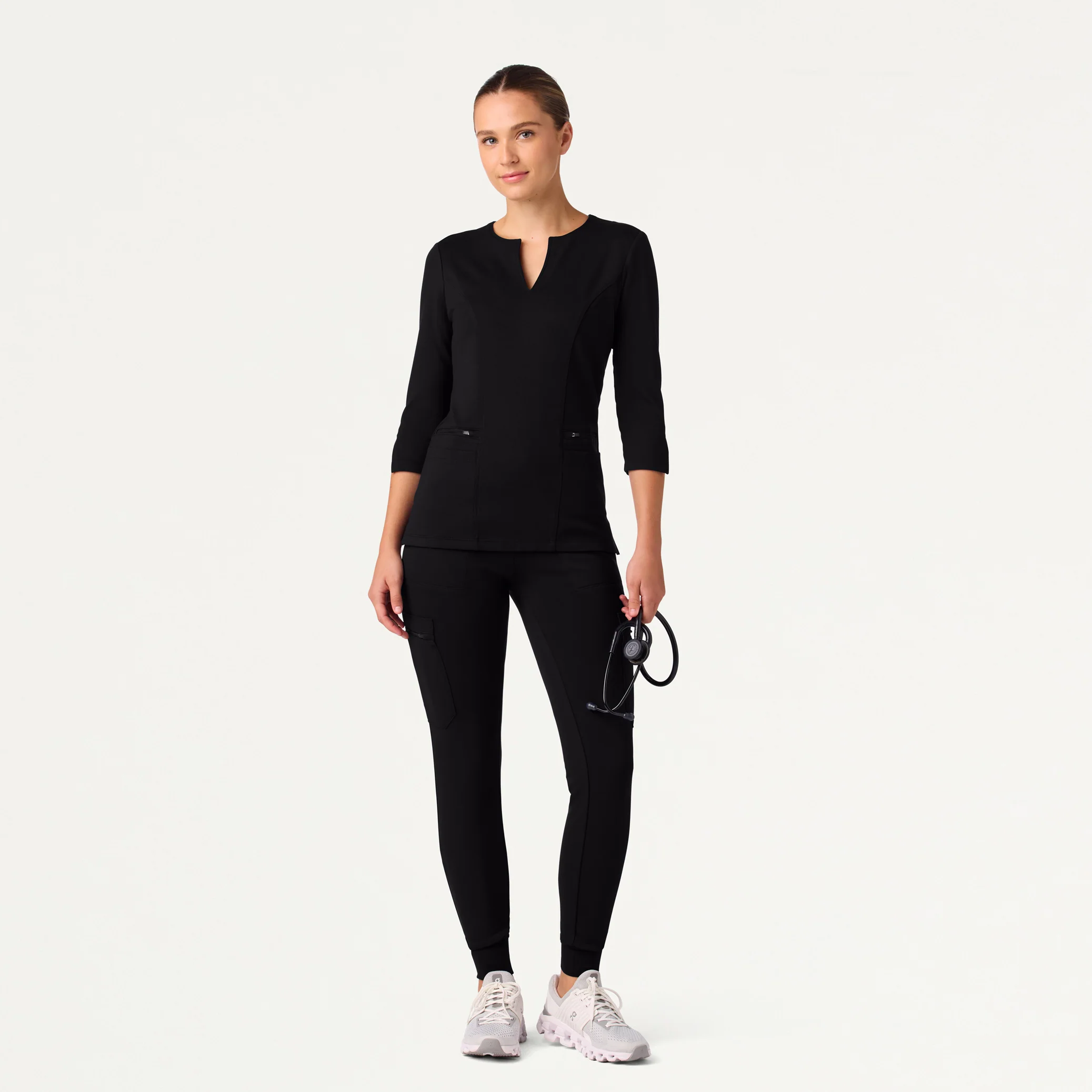 Zoe Slim 3/4-Sleeve Scrub Top - Black - Image 2