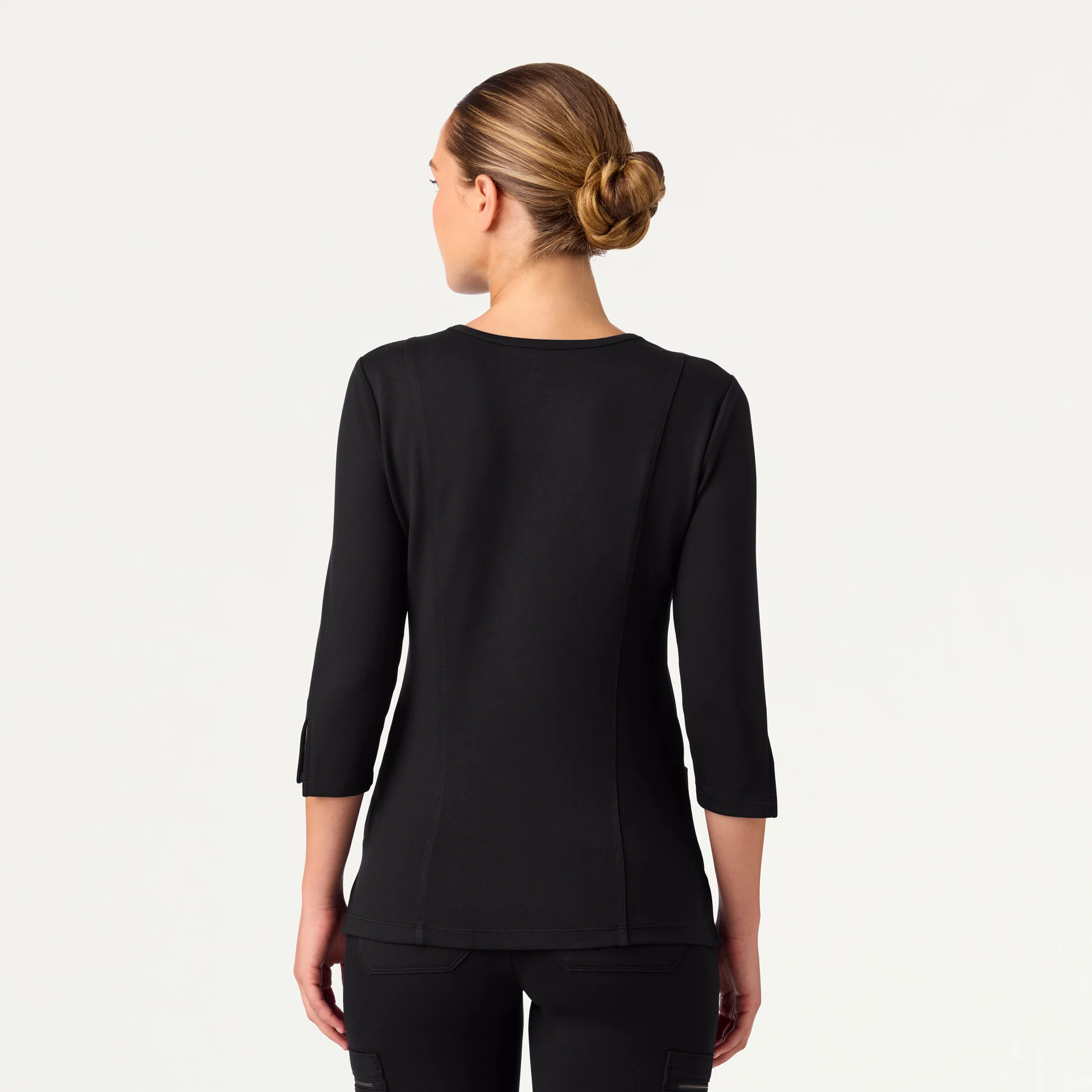 Zoe Slim 3/4-Sleeve Scrub Top - Black - Image 3